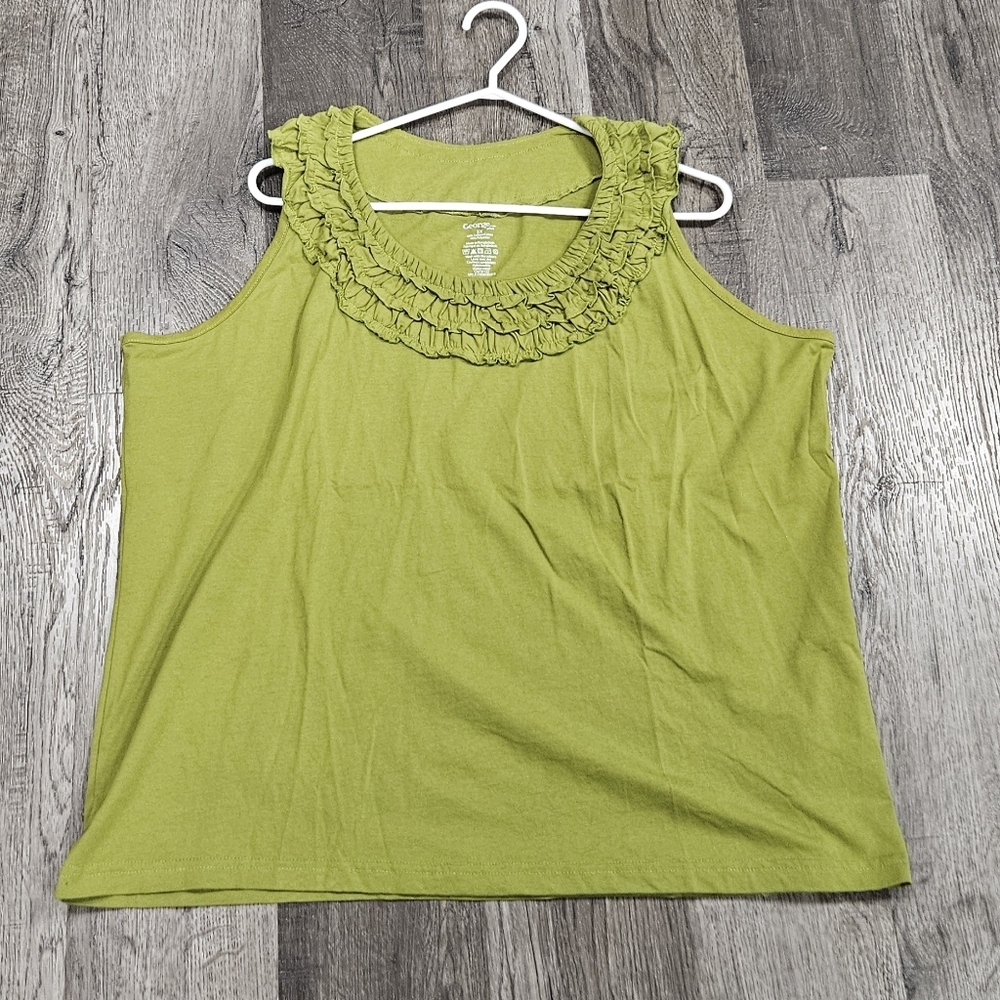 Green Ruffled Neck Women's Top,NWOT